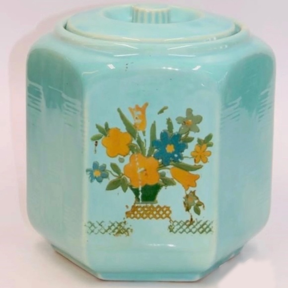 Shawnee Pottery Other - Shawnee Pottery marked USA turquoise cookie jar flower basket decoration vintage